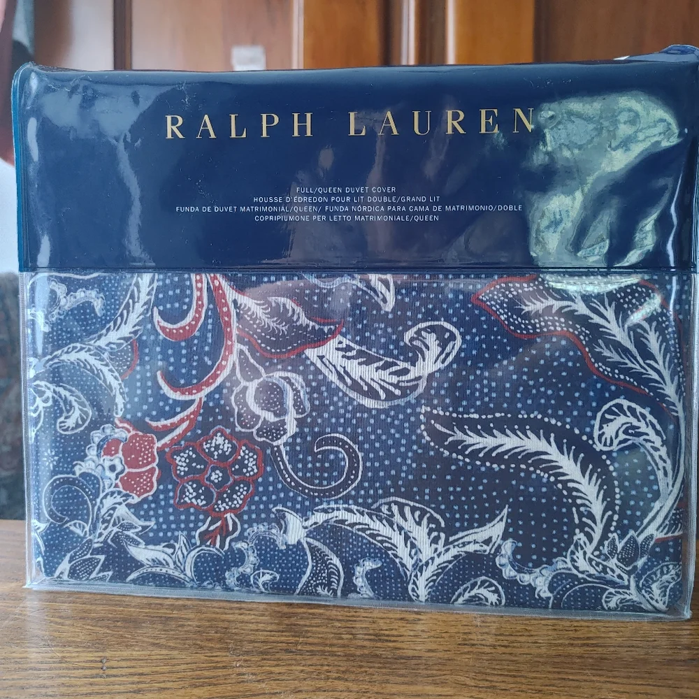 Ralph Lauren Blue and Red Duvet Cover Full/Queen 100% Cotton NOP